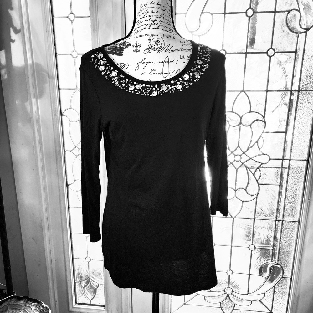 J Jill Gilded Pima Tee 3/4 sleeves Black S
